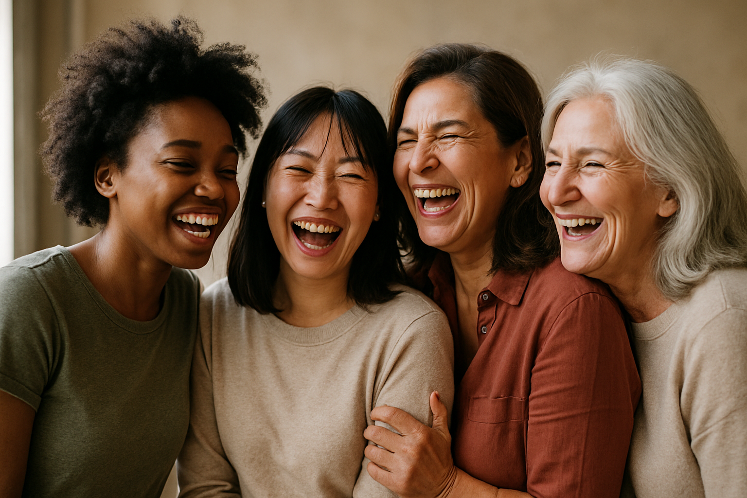 Quatre femmes diverses de différents âges partageant un éclat de rire naturel