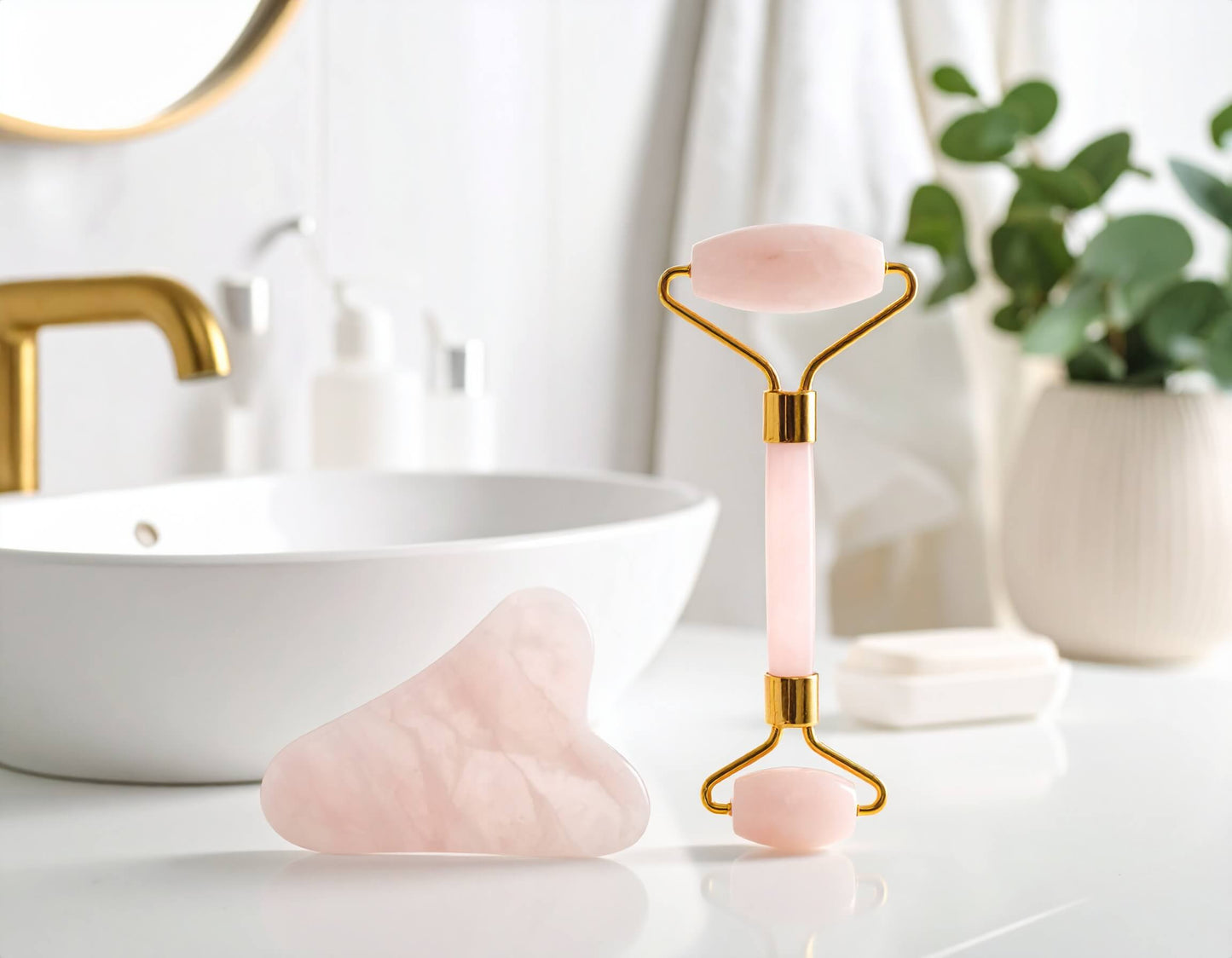 Rouleau de jade et son gua sha assorti.